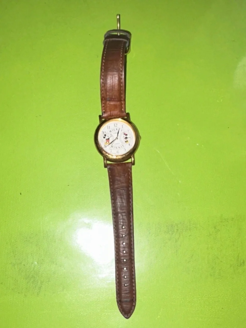 Disney Mickey & Minnie Character Wristwatch - Brown & Gold